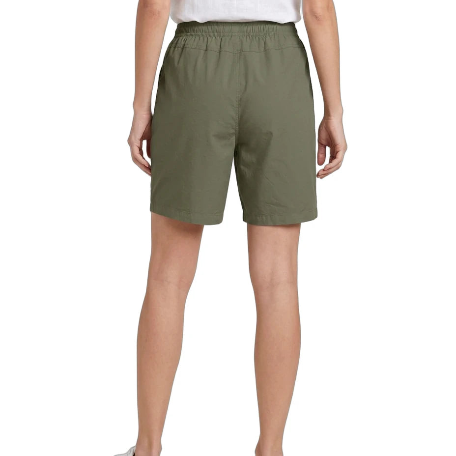 Person wearing green shorts on a white background
