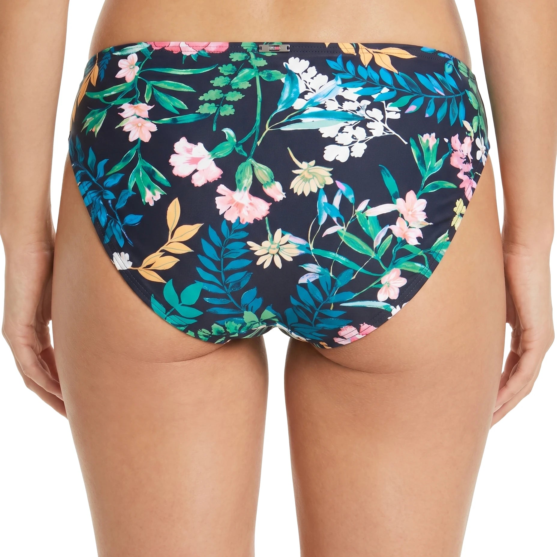 Floral-patterned bikini bottom on a white background