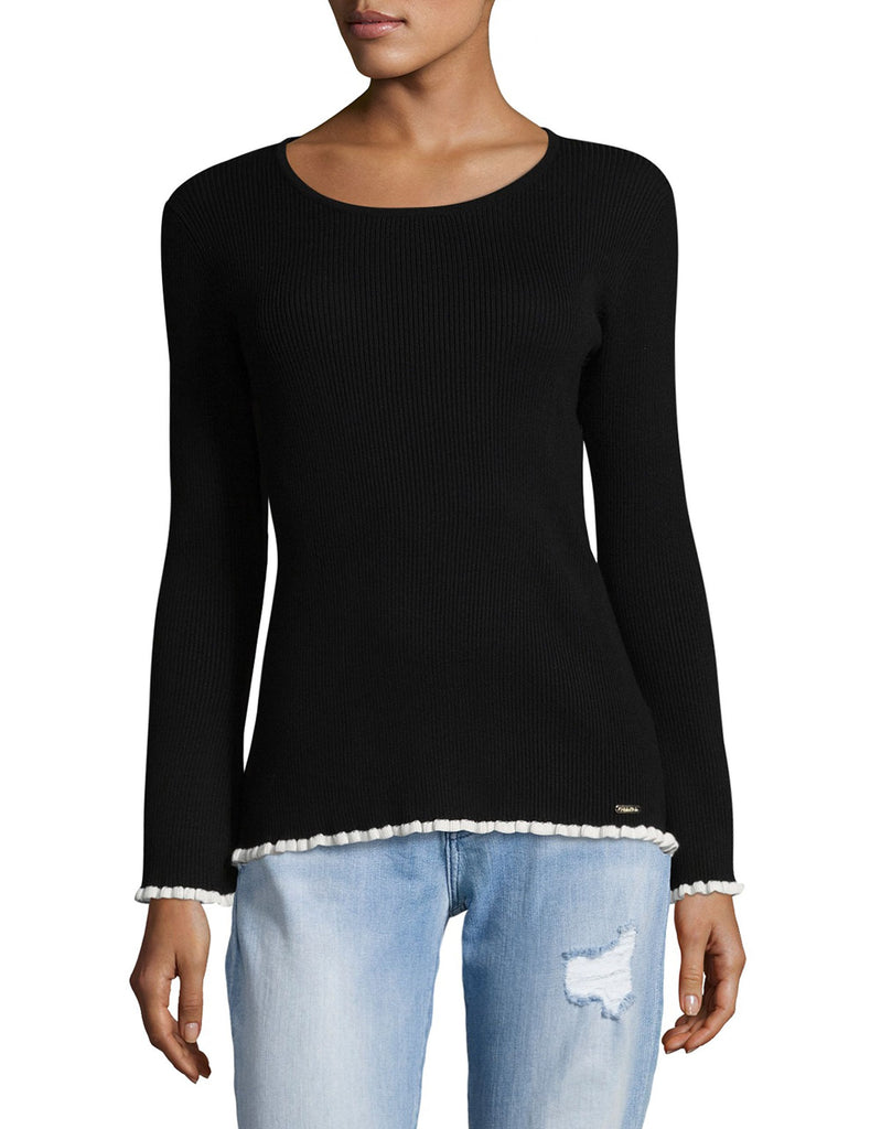 Calvin Klein Women Pipe Bell Sleeve Sweater Black\White