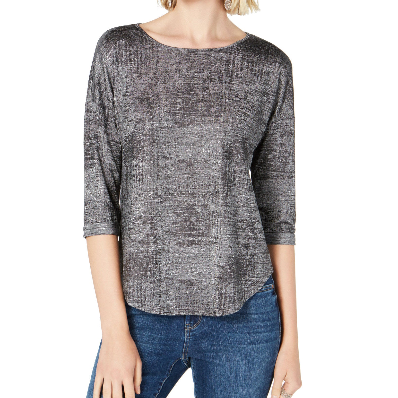 INC International Concepts Women Knit Top Gunmetal