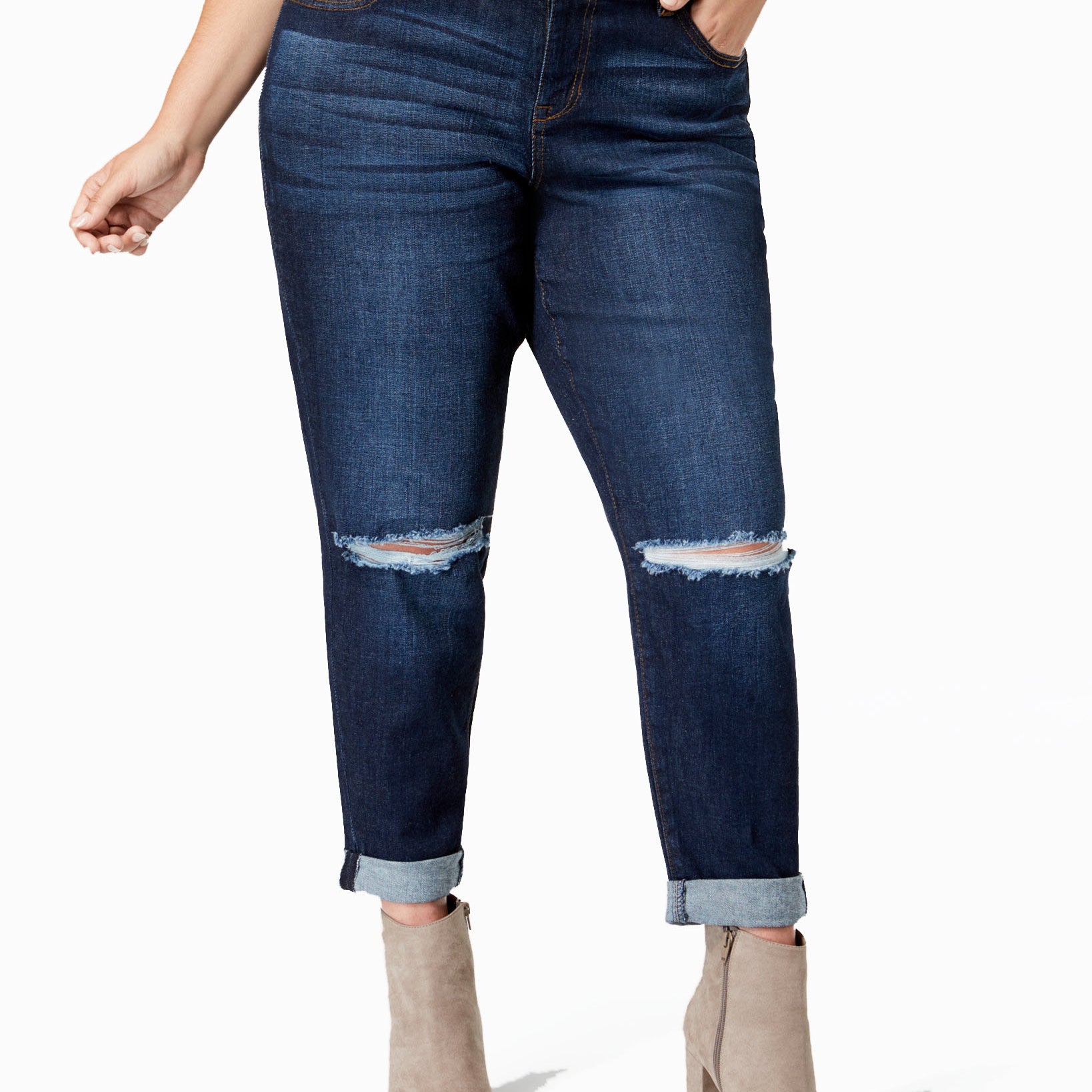 Celebrity Pink Women Plus Trendy Ripped Girlfriend Jeans Albus