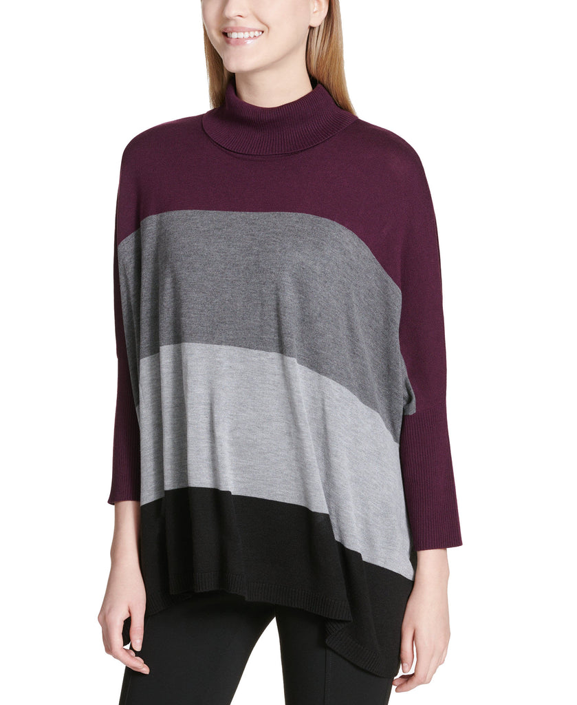 Calvin Klein Women Colorblocked Dolman Sleeve Sweater Aubergine