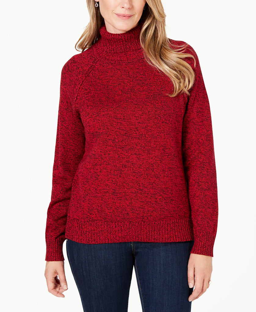 Karen Scott Women Marled Cotton Turtleneck Sweater New Red Amore Marl
