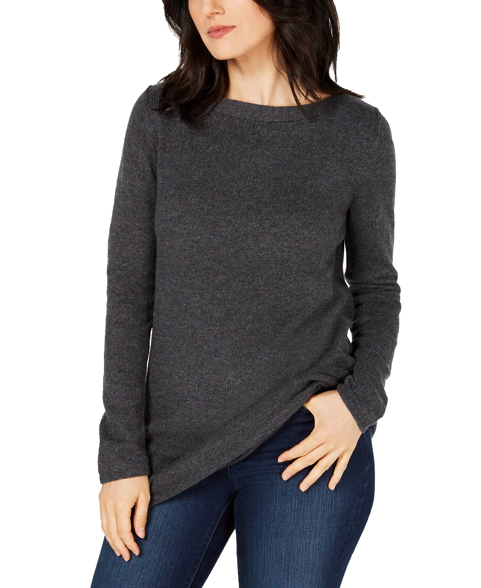 Karen Scott Women Solid Curved Hem Tunic Charcoal Heather