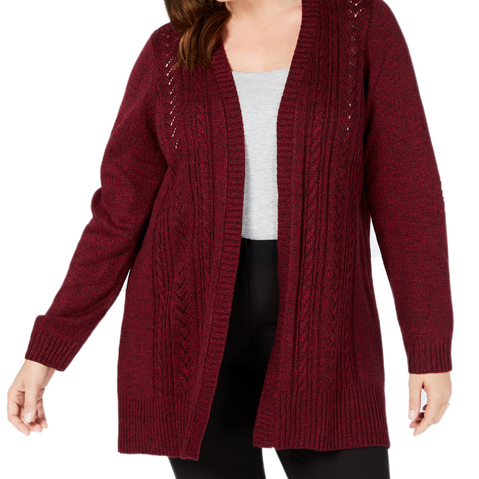 Karen Scott Women Plus Pointelle Open Front Cardigan