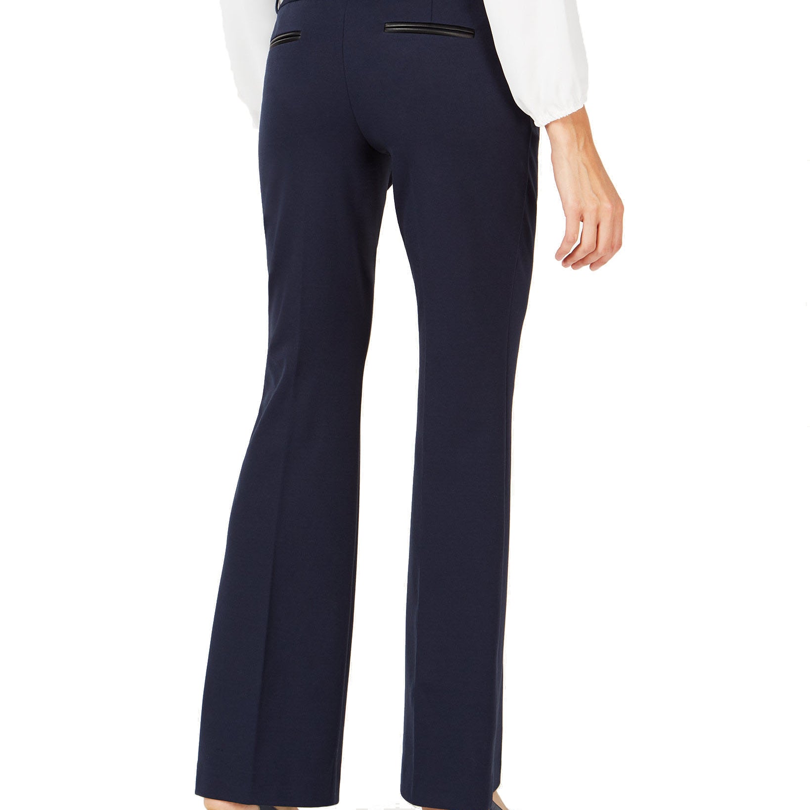 Alfani Women Petite Faux Leather Trim Wide Leg Trousers