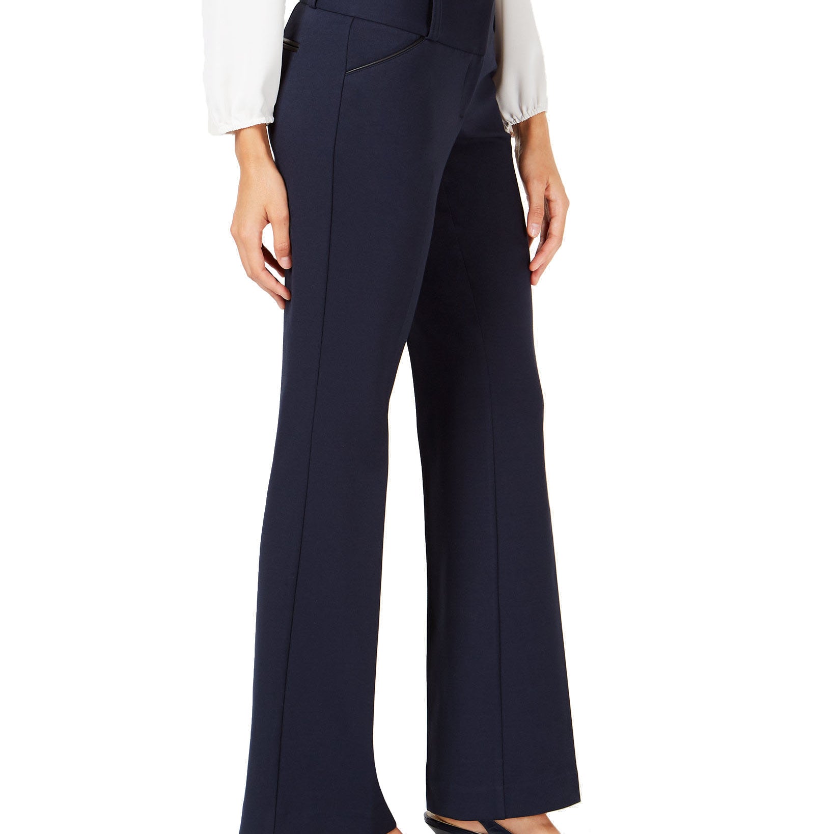Alfani Women Petite Faux Leather Trim Wide Leg Trousers