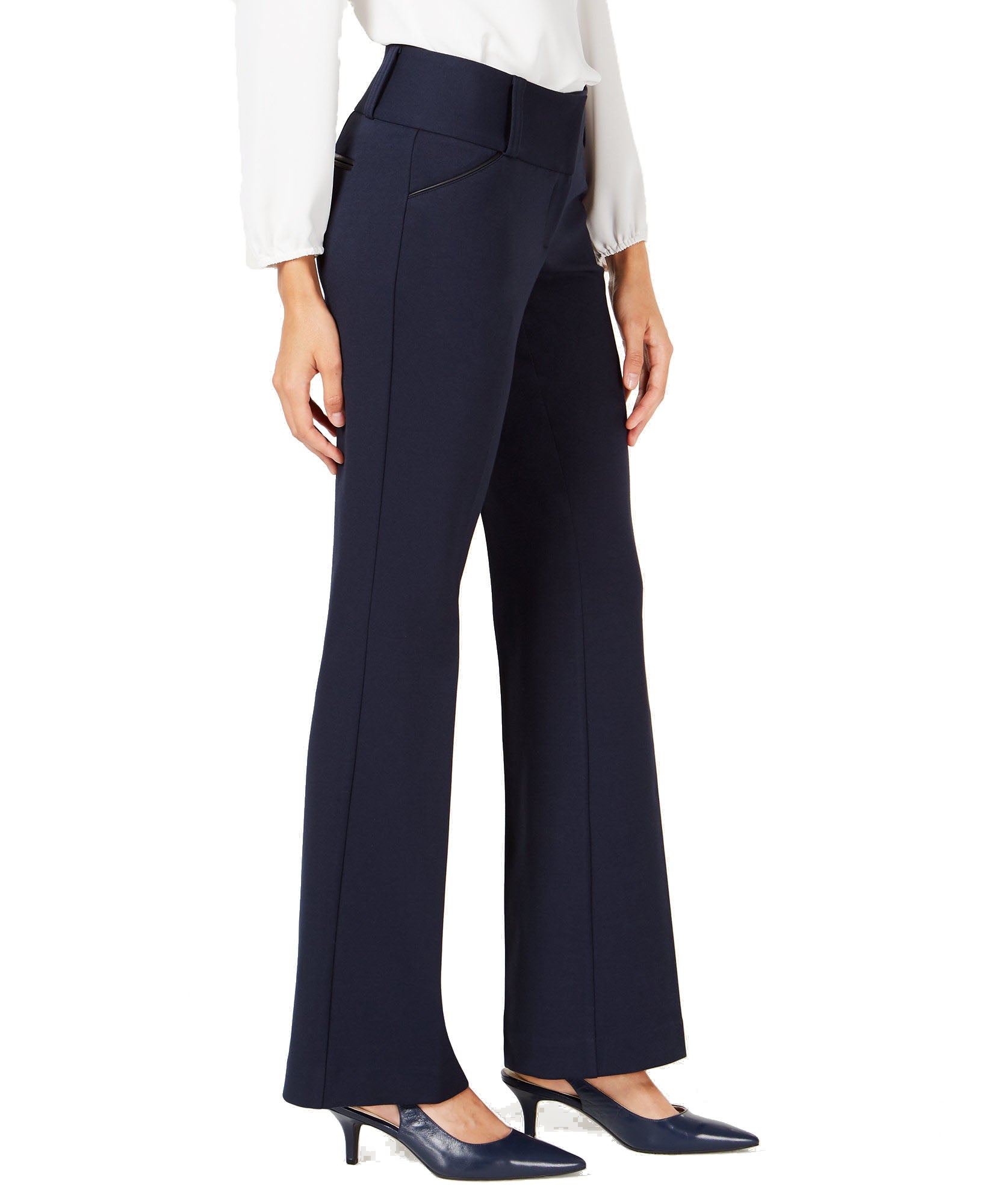 Alfani Women Petite Faux Leather Trim Wide Leg Trousers