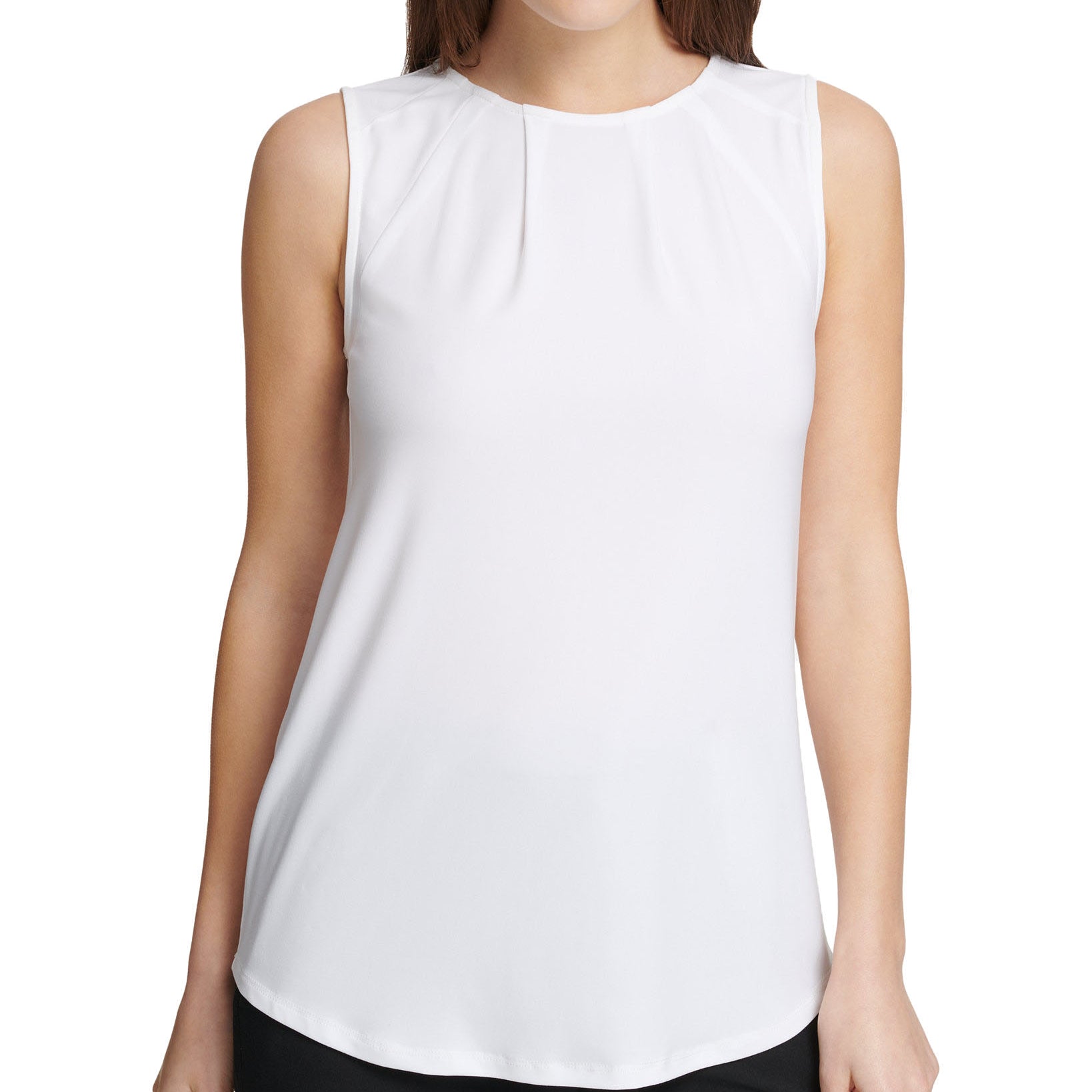 DKNY Women Pleated Neck Top Linen White
