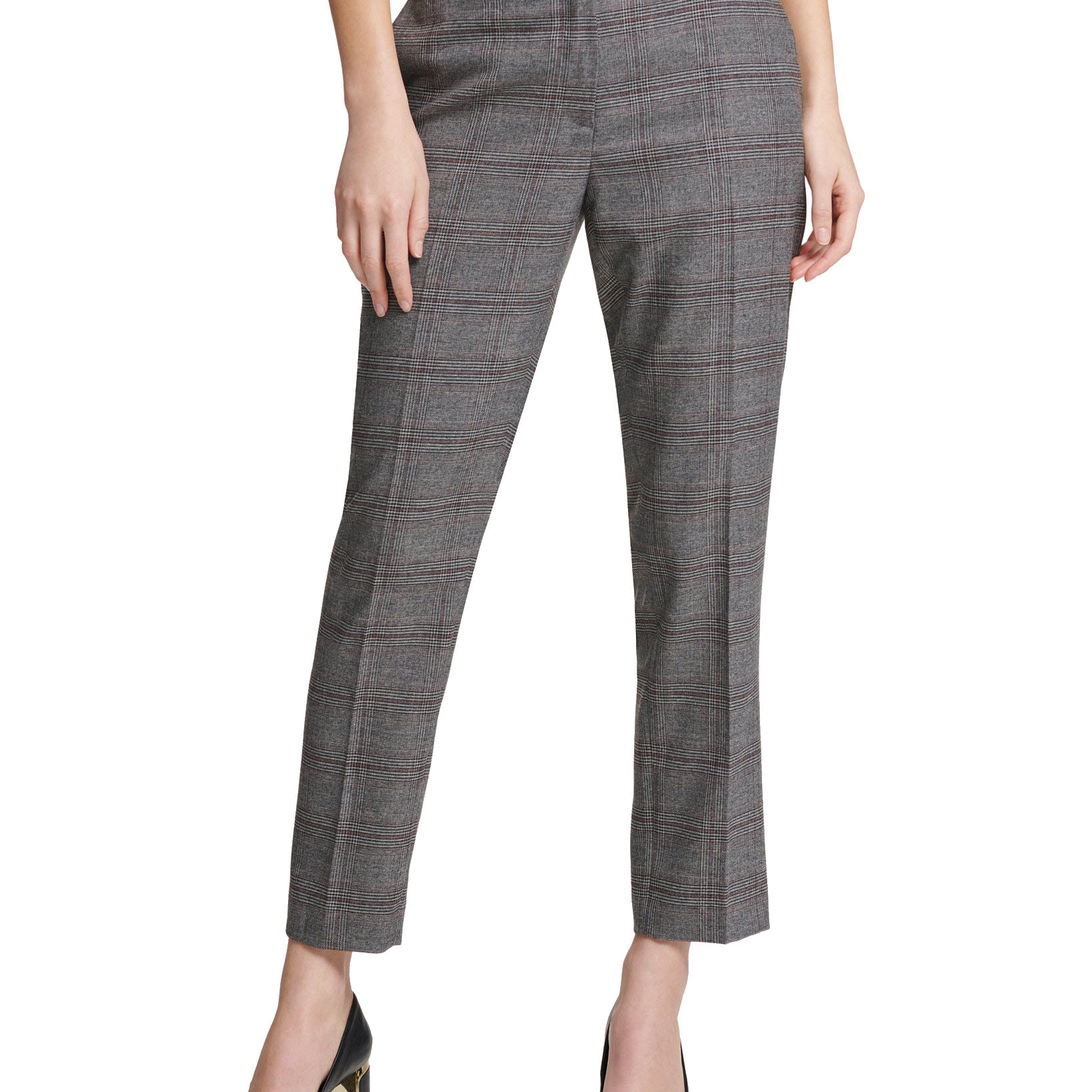 DKNY Women Essex Plaid Ankle Pants Black Red