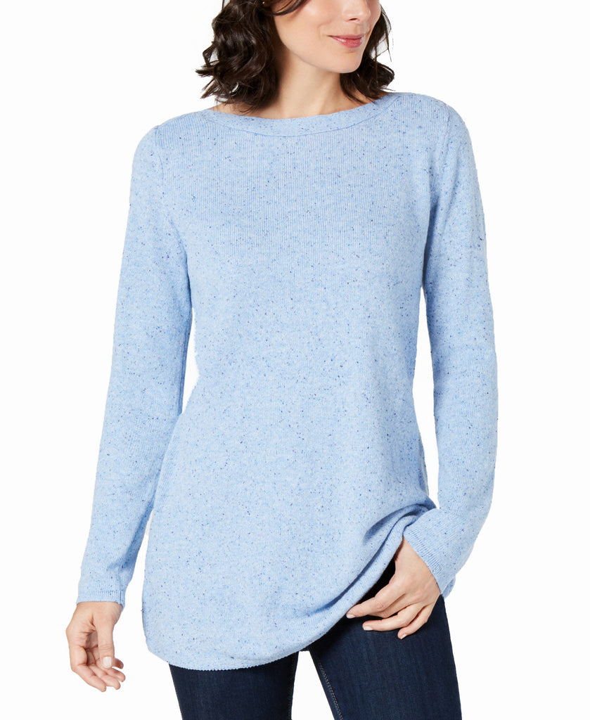 Karen Scott Women Textured Tunic Sweater Light Blue Heather Nep