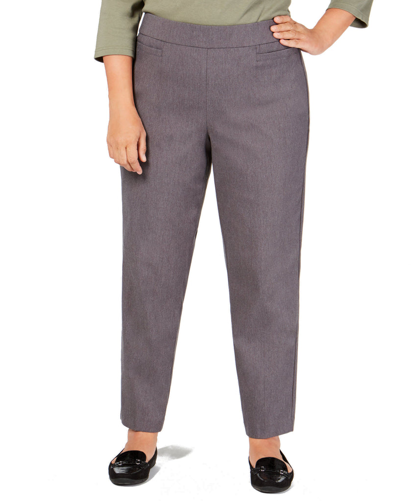 Alfred Dunner Women Plus Classic Allure Tummy Control Pull On Pants Grey