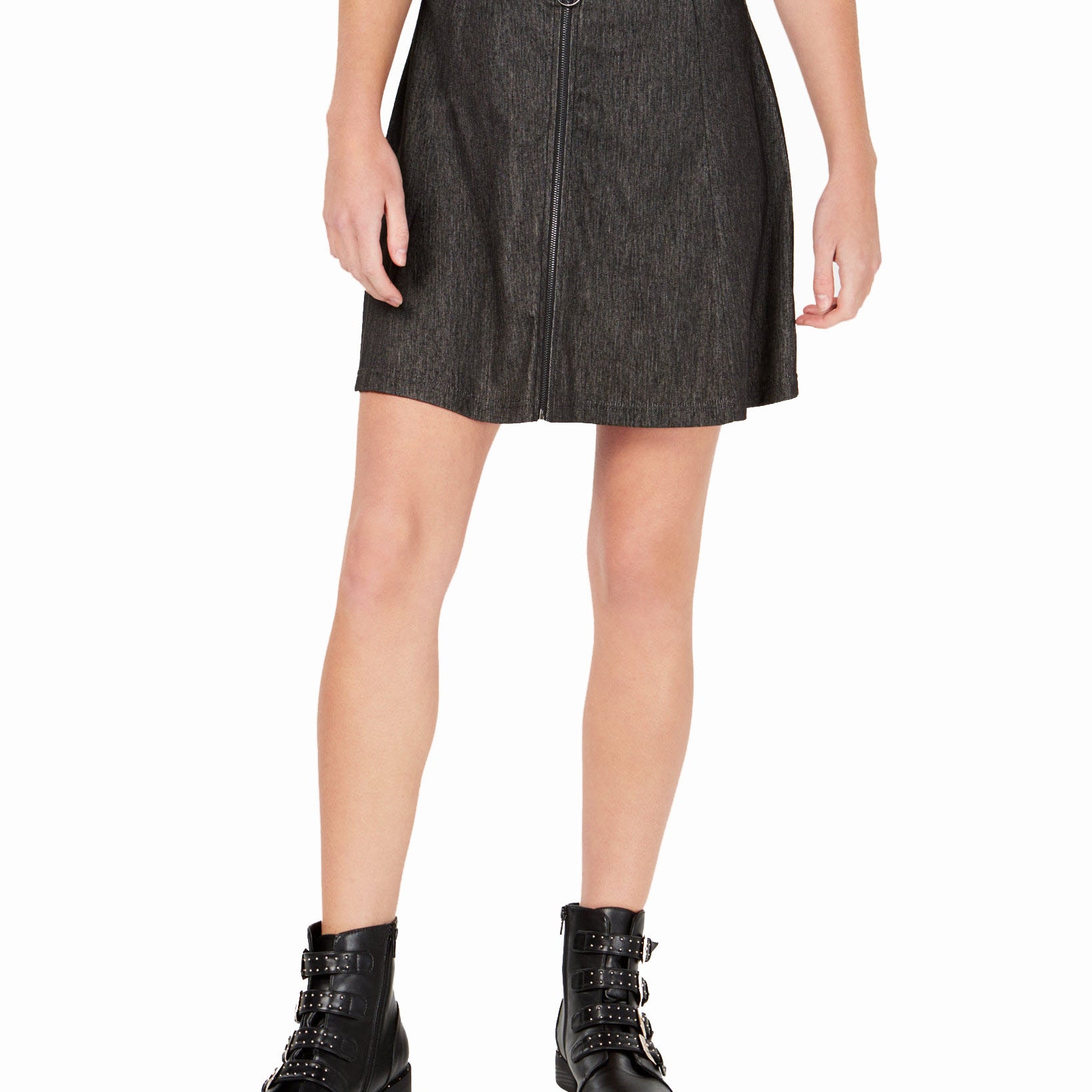 Ultra Flirt Juniors Zip Front Marled Skater Skirt Black Denim