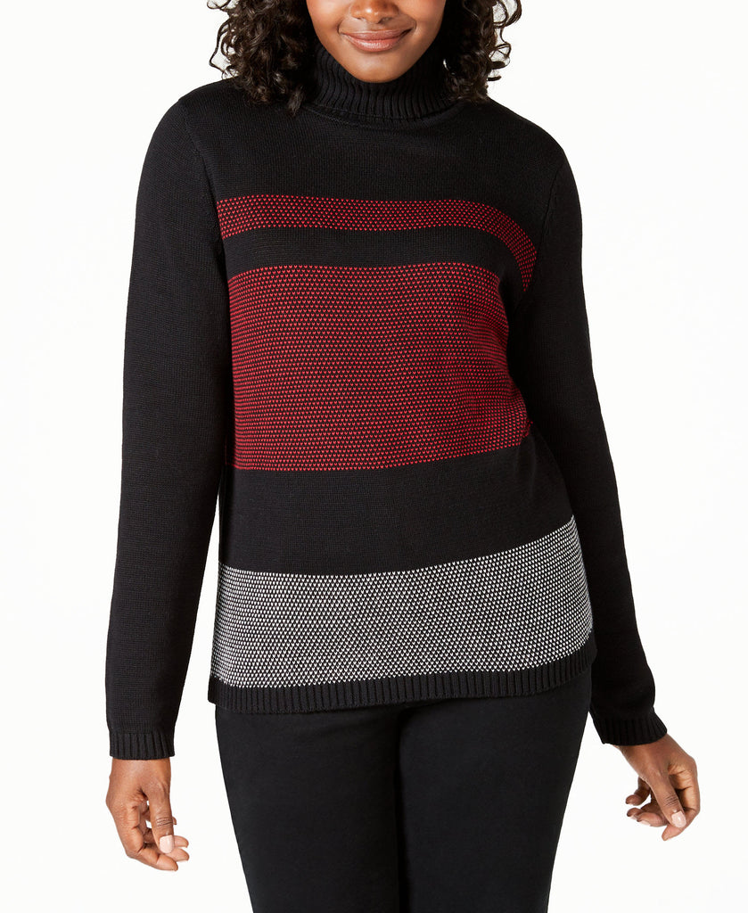 Karen Scott Women Birdseye Turtleneck Sweater New Red Combo