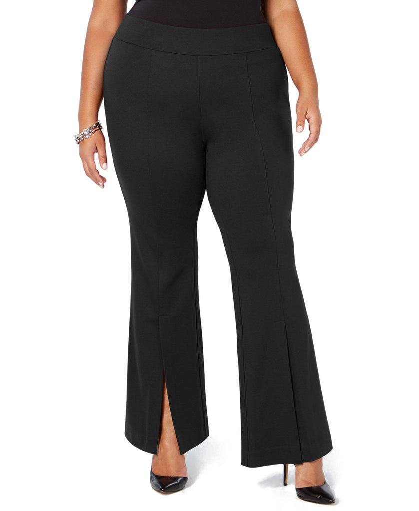 INC International Concepts Women Plus Ponté Knit Slit Front Pants Deep Black