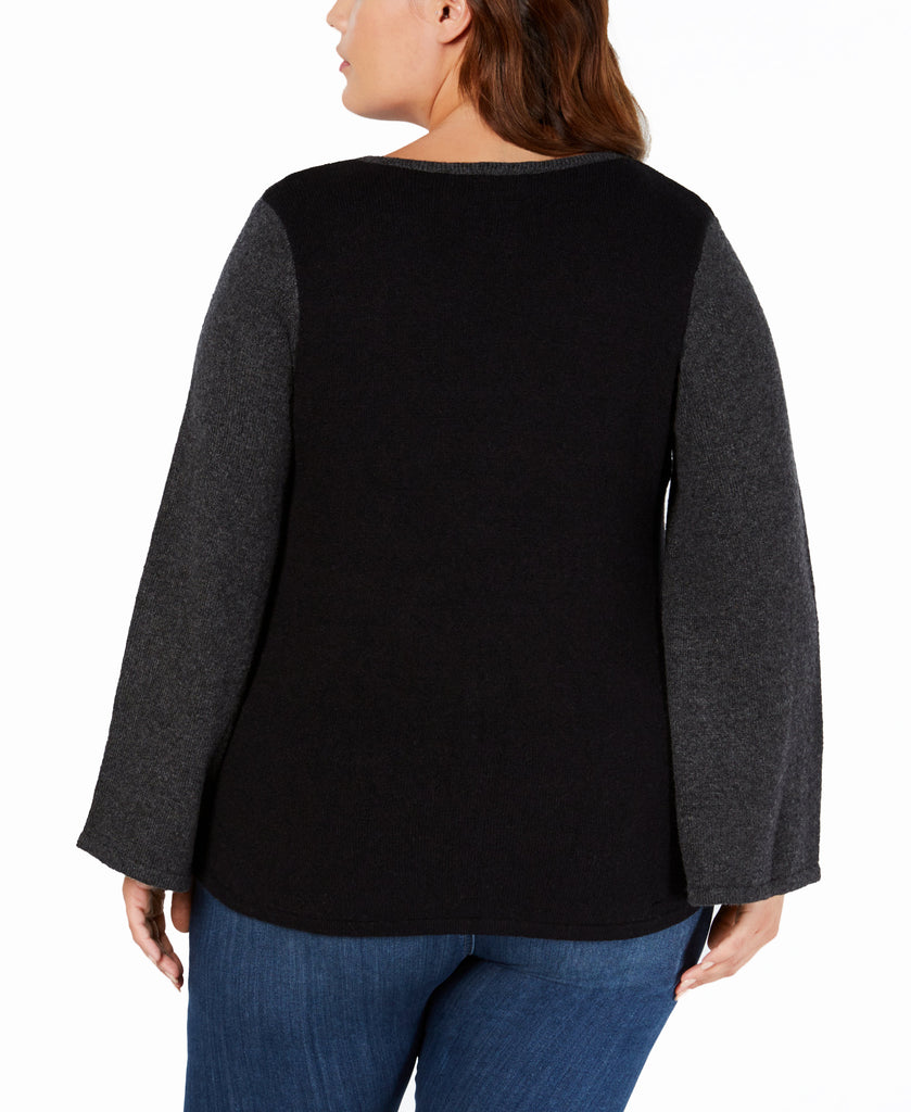 Style & Co Women Plus V Neck Mixed Stitch Sweater
