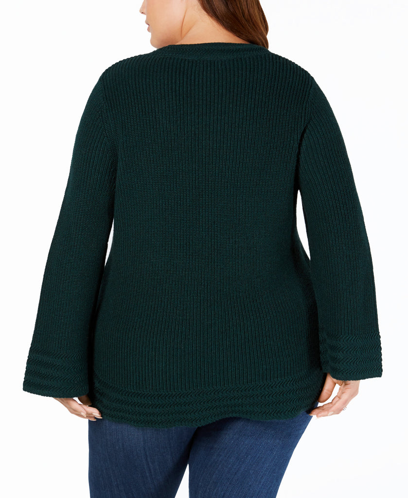 Style &amp; Co Women Plus Lantern Sleeve Contrast Stitch Sweater