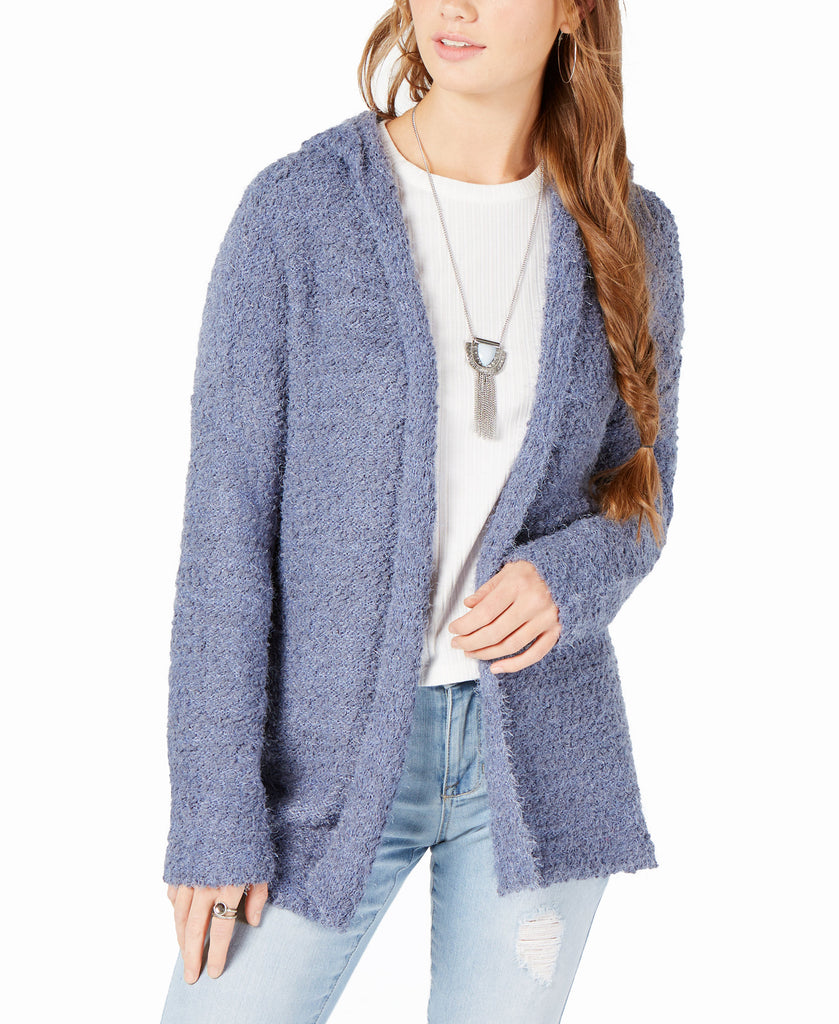 Say What? Open Front Hoodie Cardigan Sweater Grisaille