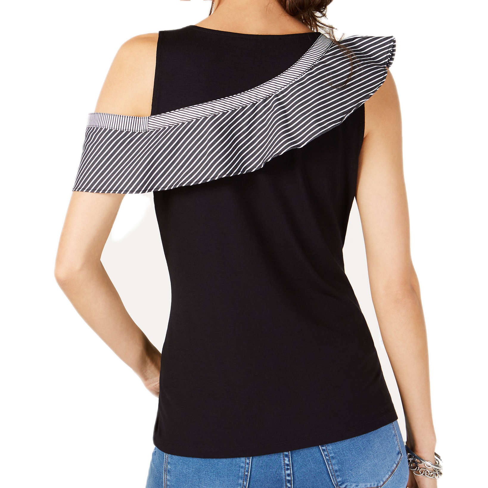 INC International Concepts Women Asymmetrical Ruffle Detail Top