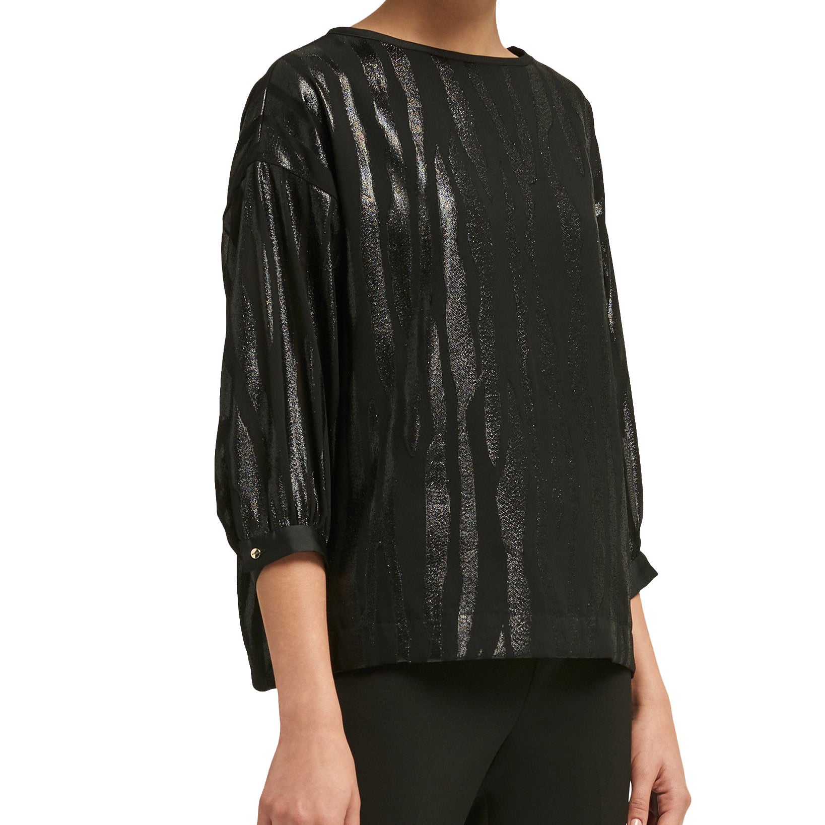 DKNY Women Liquid Metallic Print Top Black