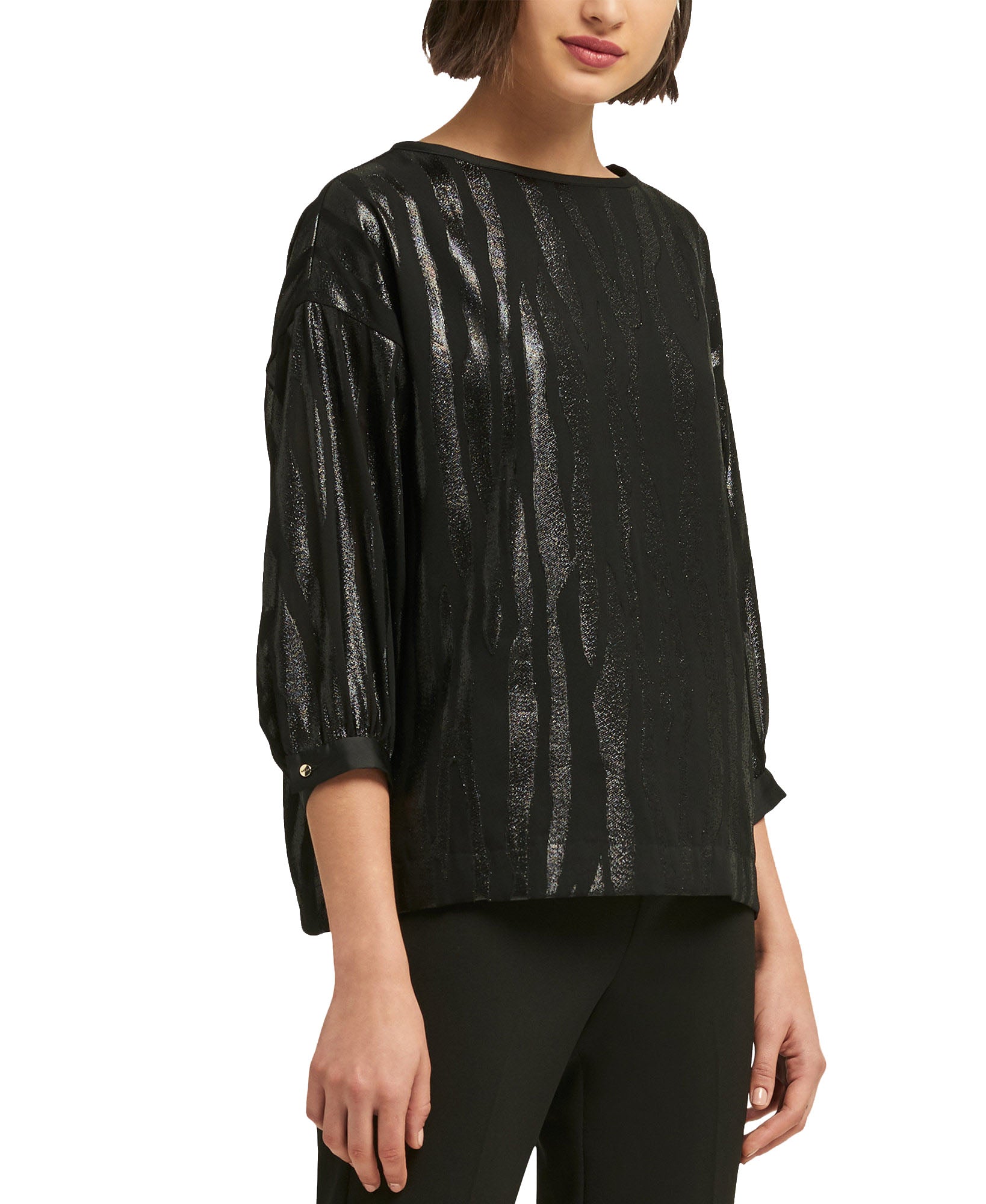 DKNY Women Liquid Metallic Print Top Black