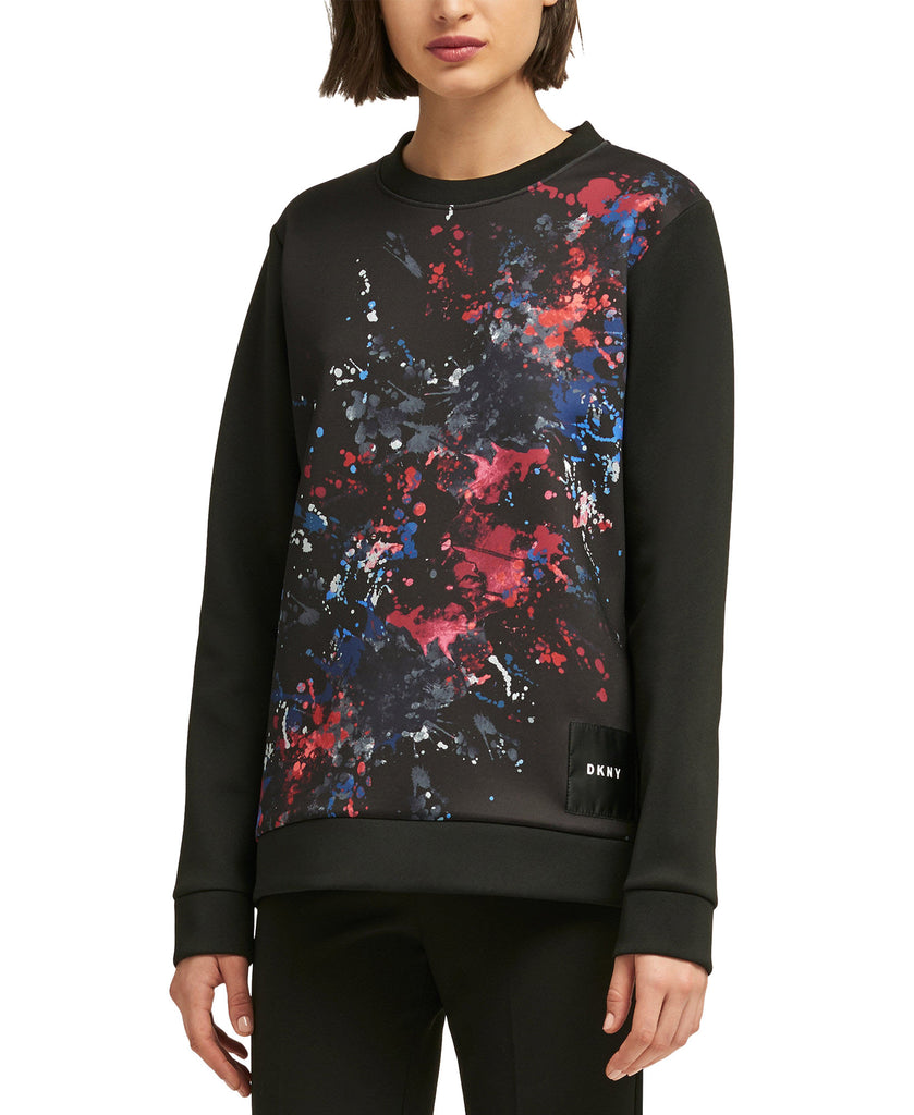 DKNY Women Paint Splatter Graphic Sweatshirt Dark Grey