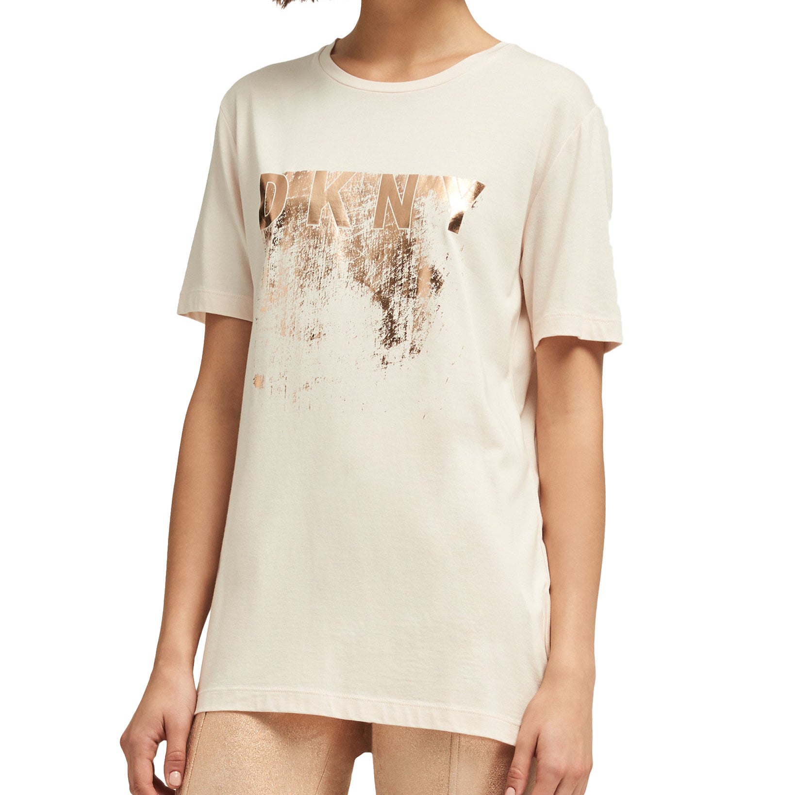 DKNY Women Metallic Logo T Shirt Ivory