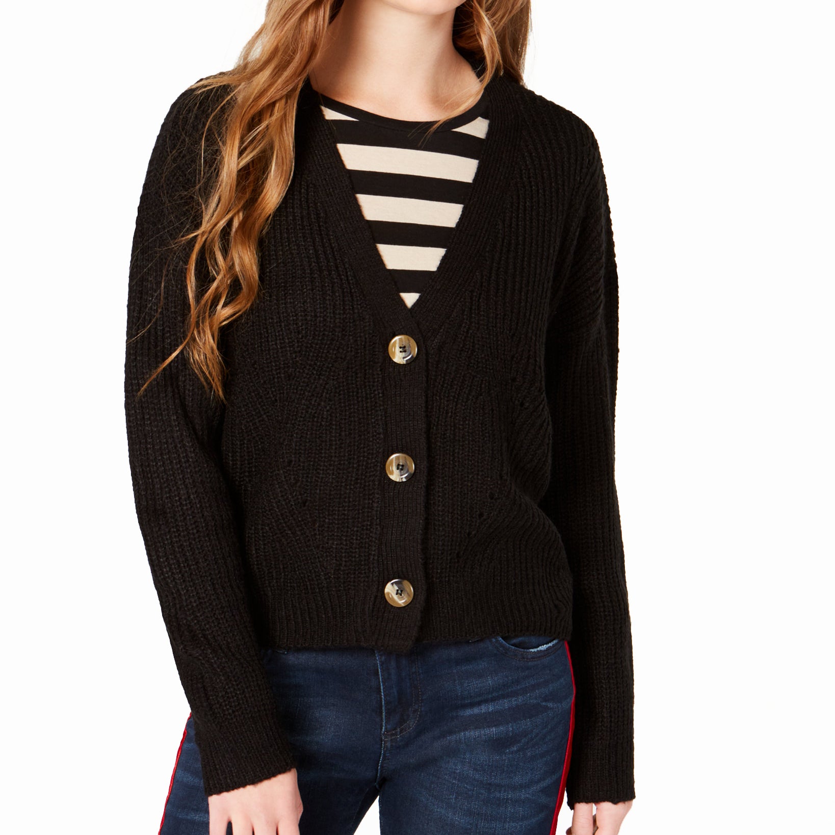 Ultra Flirt Juniors Cropped Button Front Cardigan Black