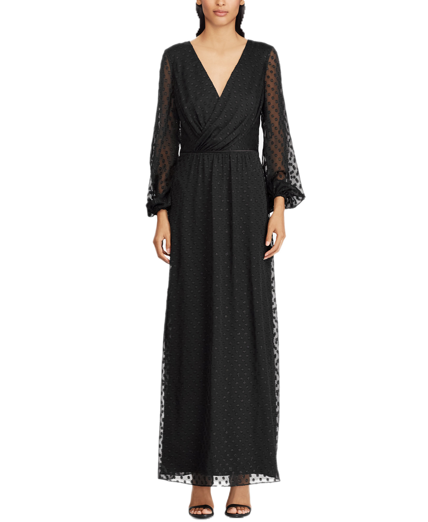 Lauren Ralph Lauren Women Jacquard Knit Surplice Dress Black Black Metallic