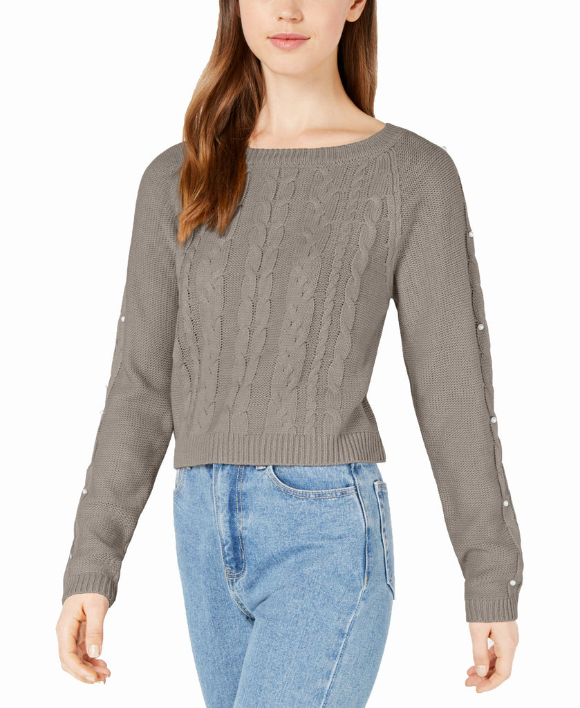 Freshman Embellished Cropped Sweater Heather Grey Combo