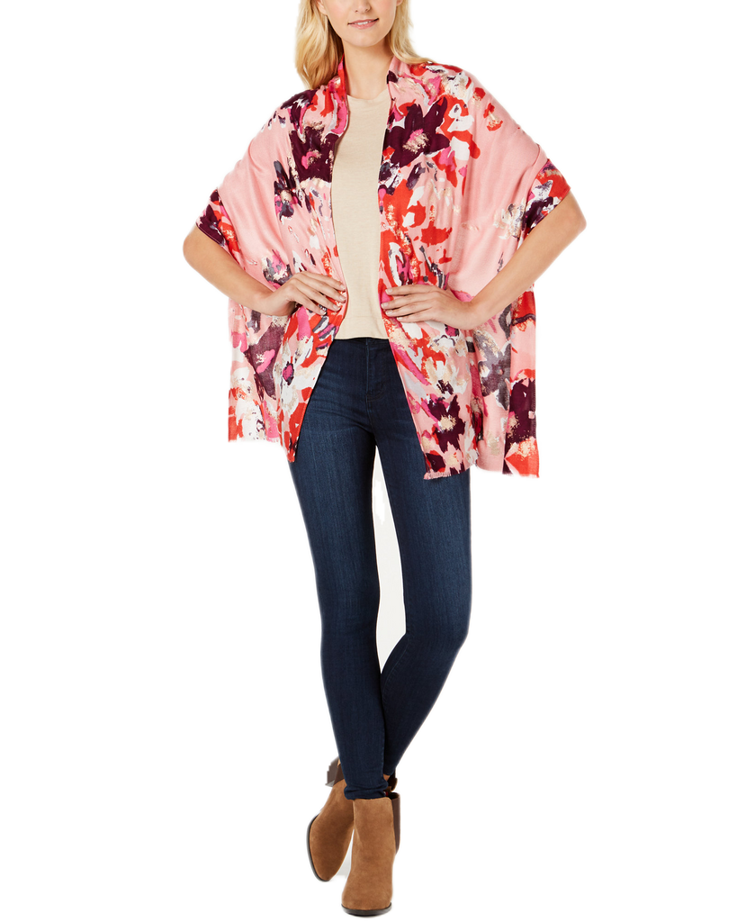 INC International Concepts Women Abstract Floral Super Soft Wrap Coral