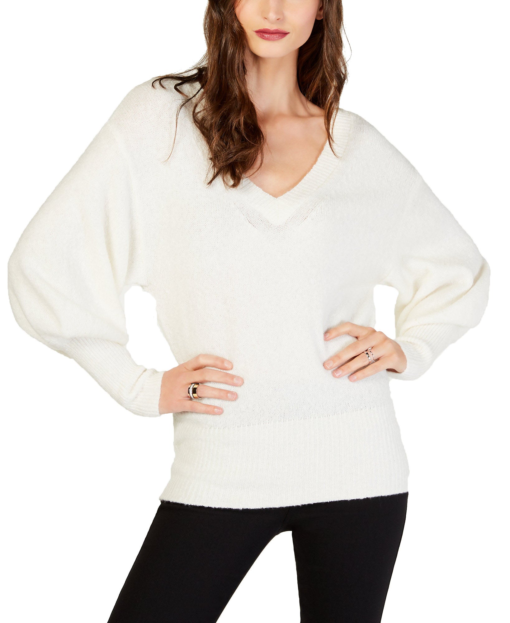 MICHAEL Michael Kors Women Bishop Sleeve Banded Hem Sweater Bone
