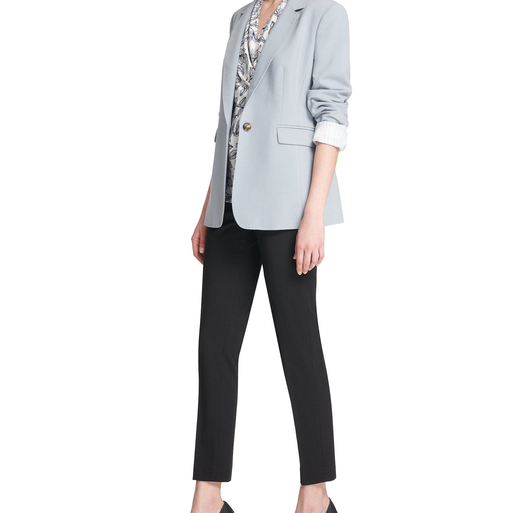 DKNY Women One Button Jacket With Striped Cuffs
