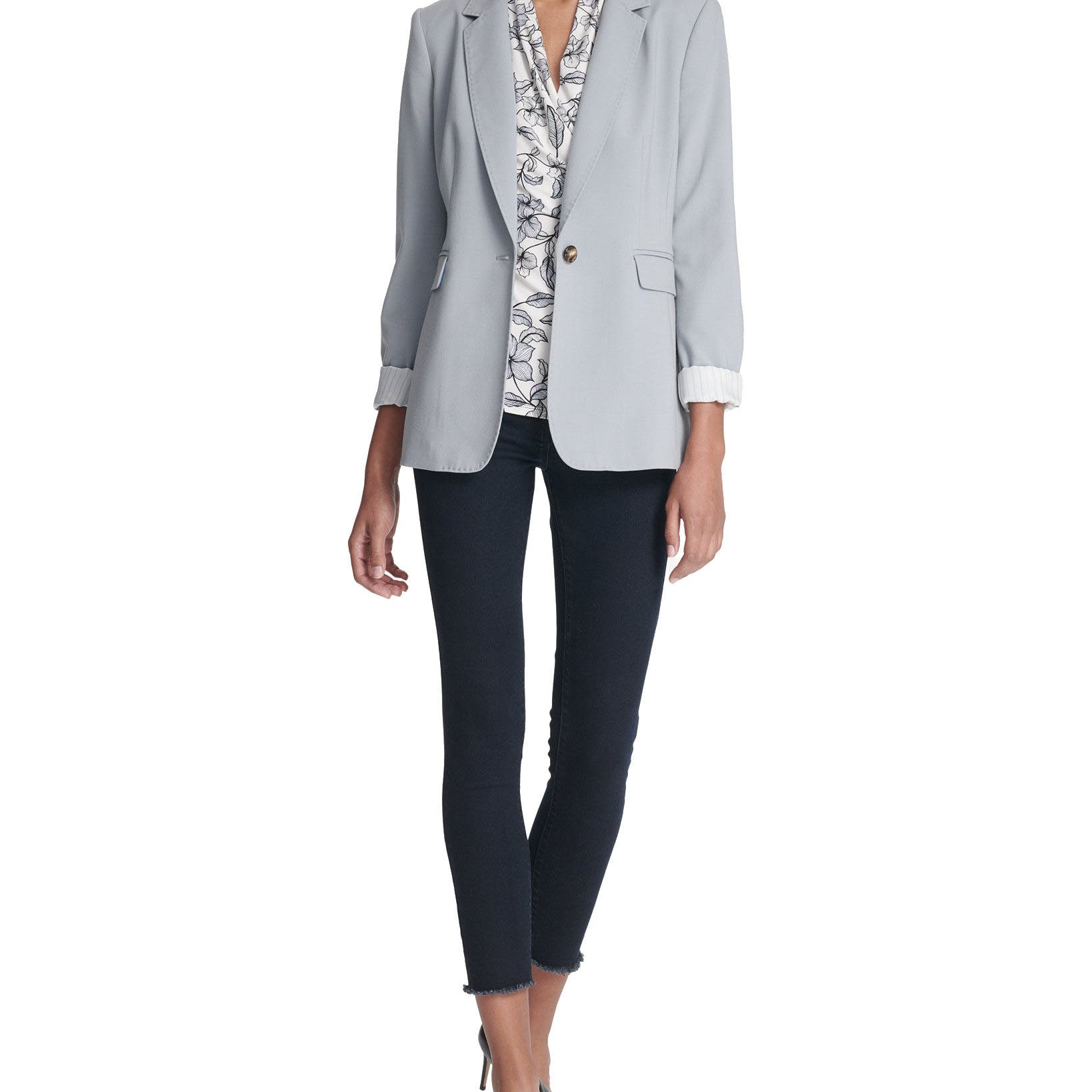 DKNY Women One Button Jacket With Striped Cuffs
