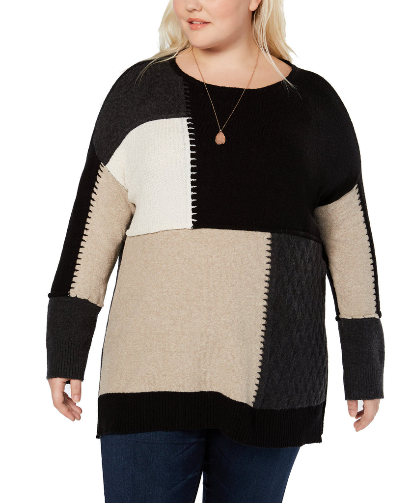 Style &amp; Co Women Plus Colorblock Tunic Sweater Hammock Heather Combo