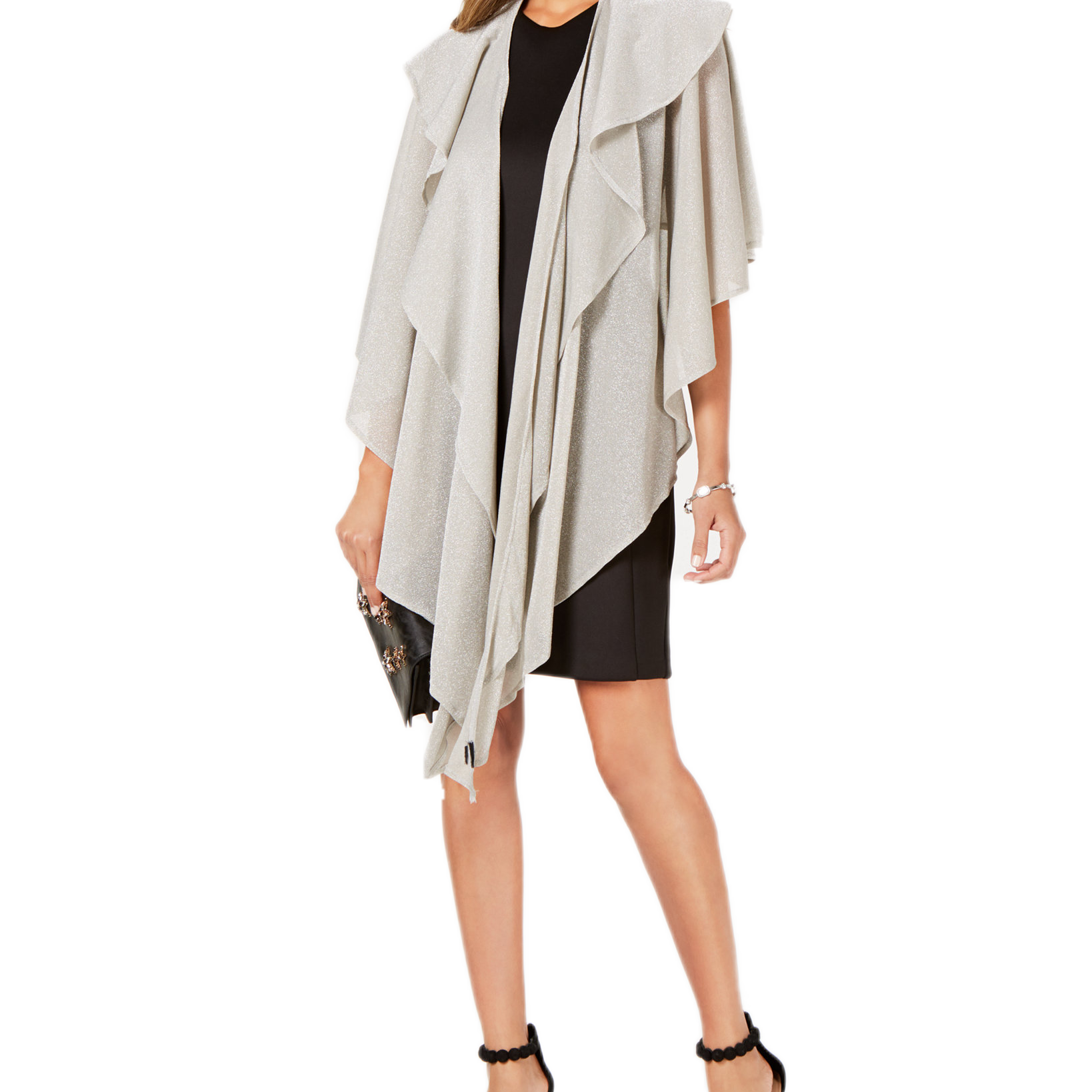 Cejon Women Double Draped Sparkle Knit Wrap Silver