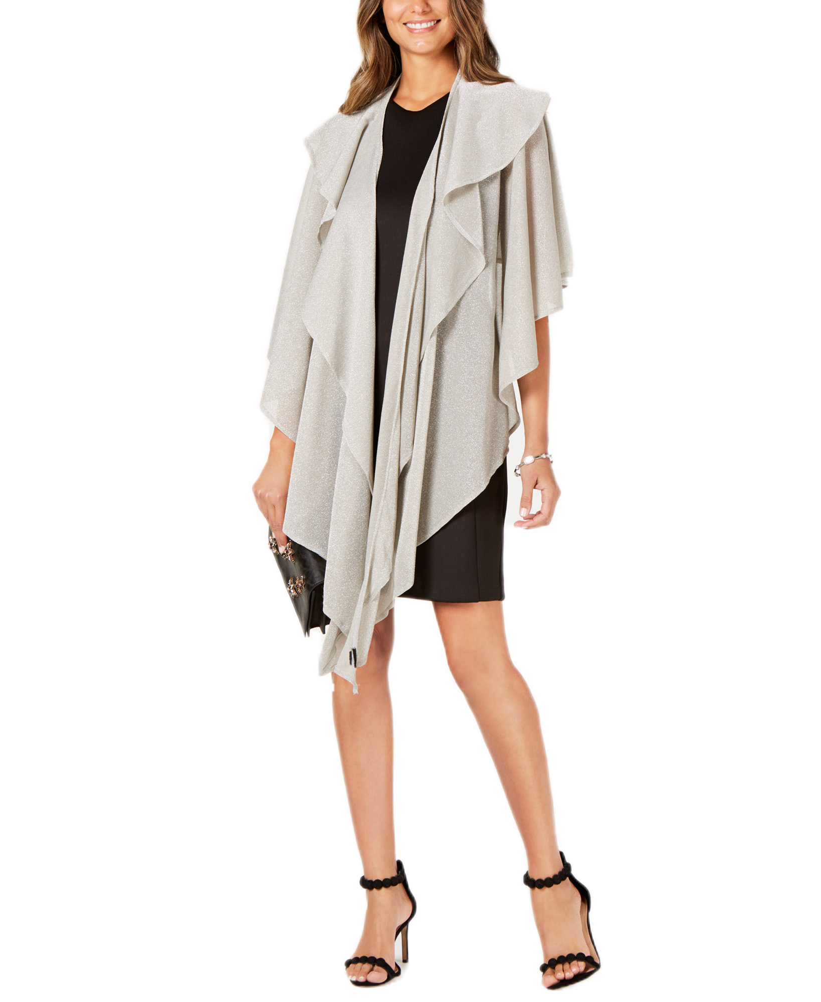 Cejon Women Double Draped Sparkle Knit Wrap Silver
