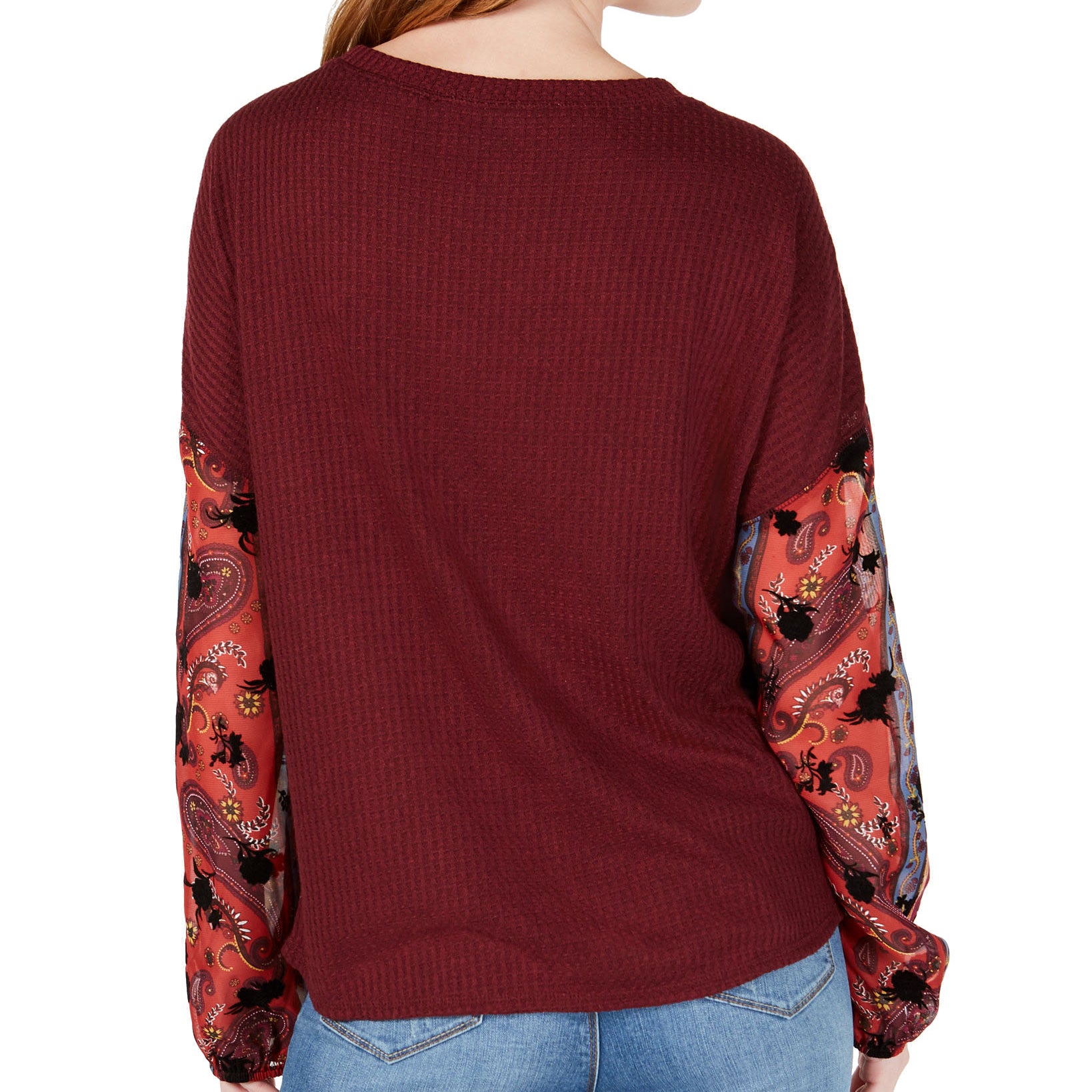 Gypsies & Moondust Juniors Waffle Knit Sheer Sleeve Top