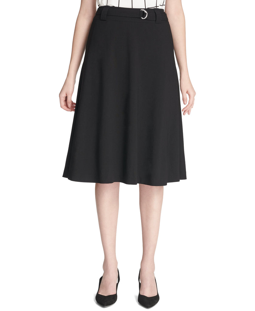 Calvin Klein Women Petite Belted A Line Skirt Black