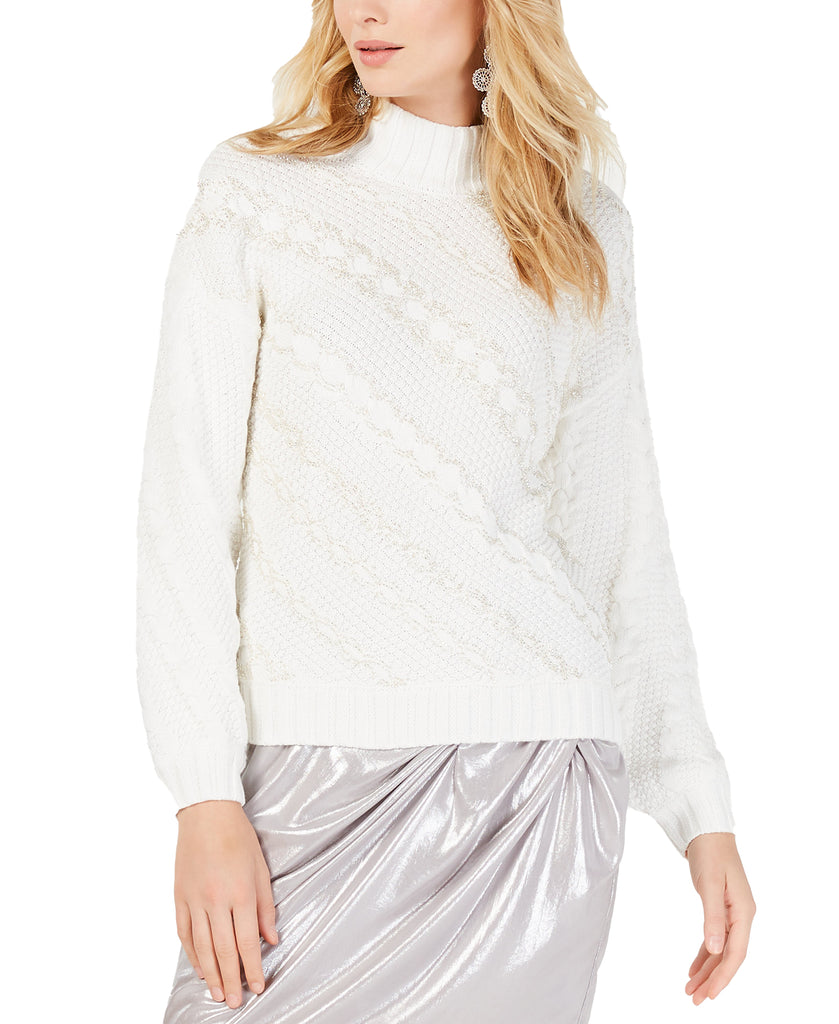 INC International Concepts Women Cable Knit Pullover Sweater Washed White