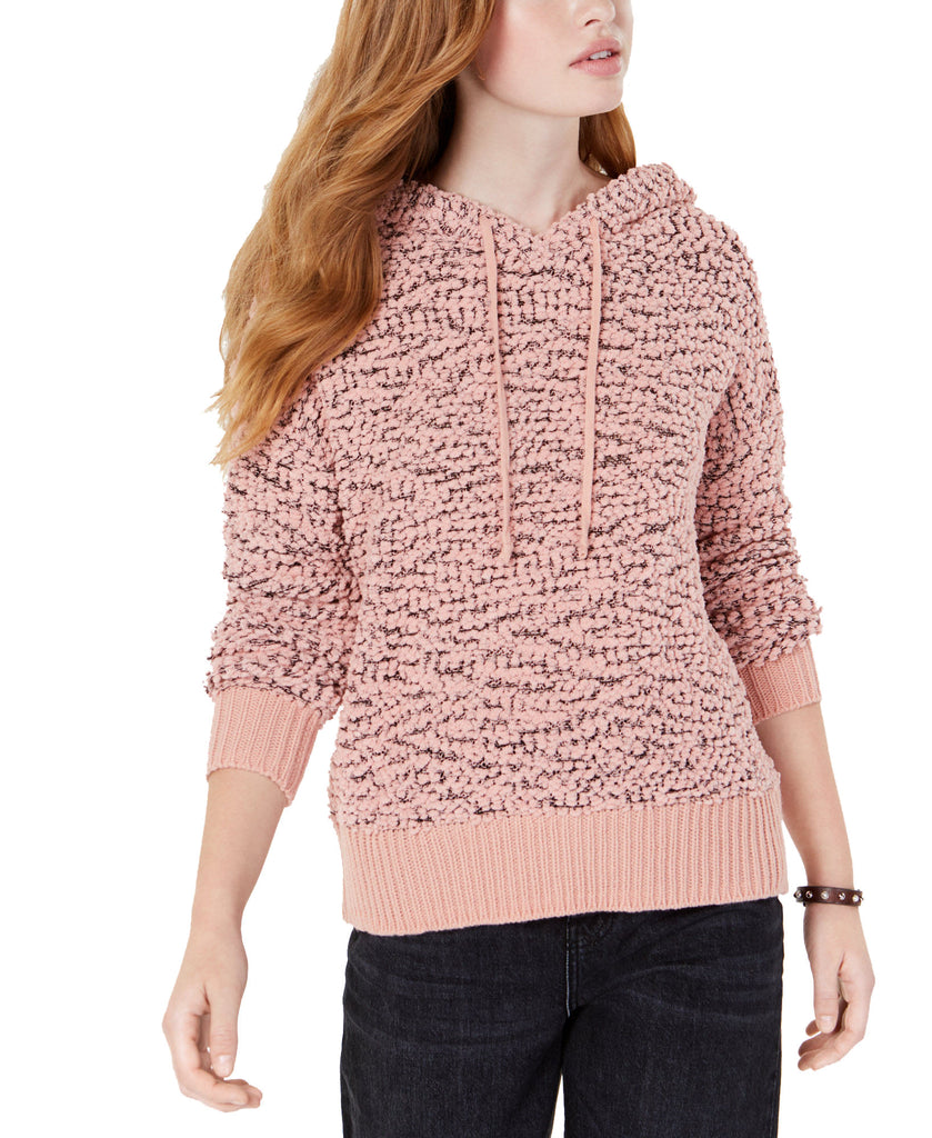 Hooked Up by IOT Popcorn Knit Hoodie Rose Tan