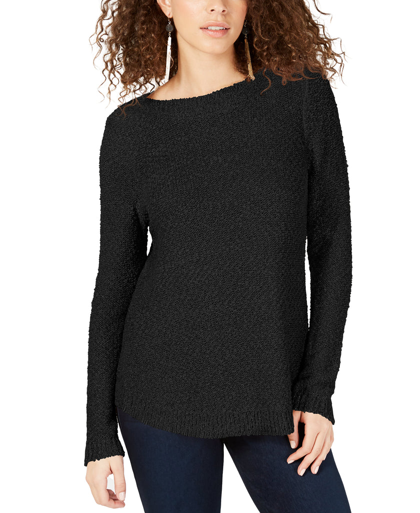 INC International Concepts Women Textured Knit Shimmer Sweater Black