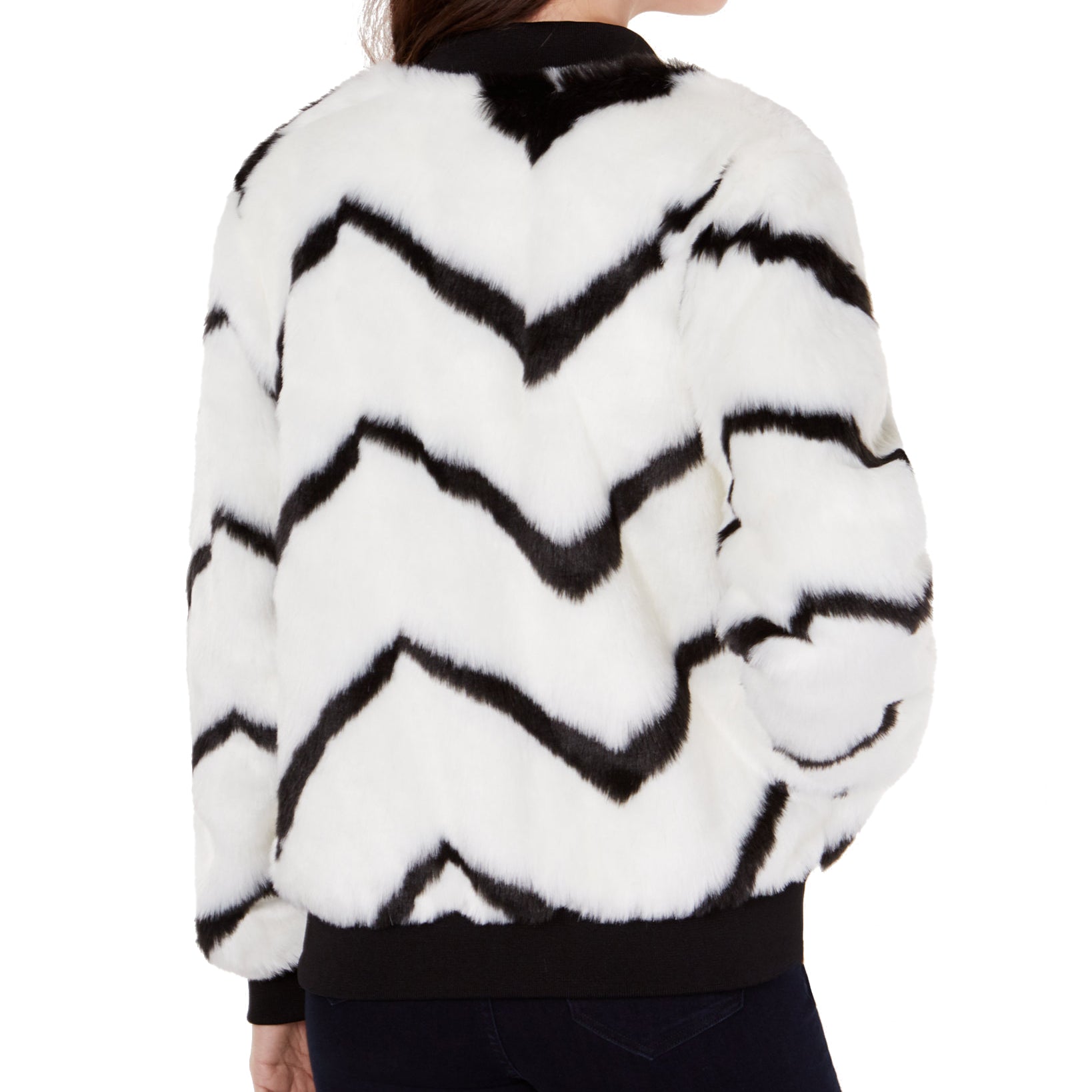 Say What Juniors Chevron Printed Faux Fur Bomber Jacket