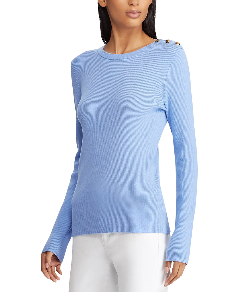 Lauren Ralph Lauren Women Button Shoulder Sweater Hydrangea
