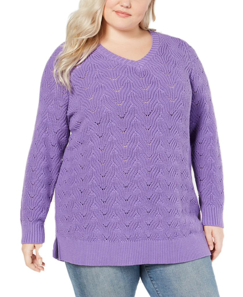Style & Co Women Plus Pointelle Knit Sweater Lilac Kiss