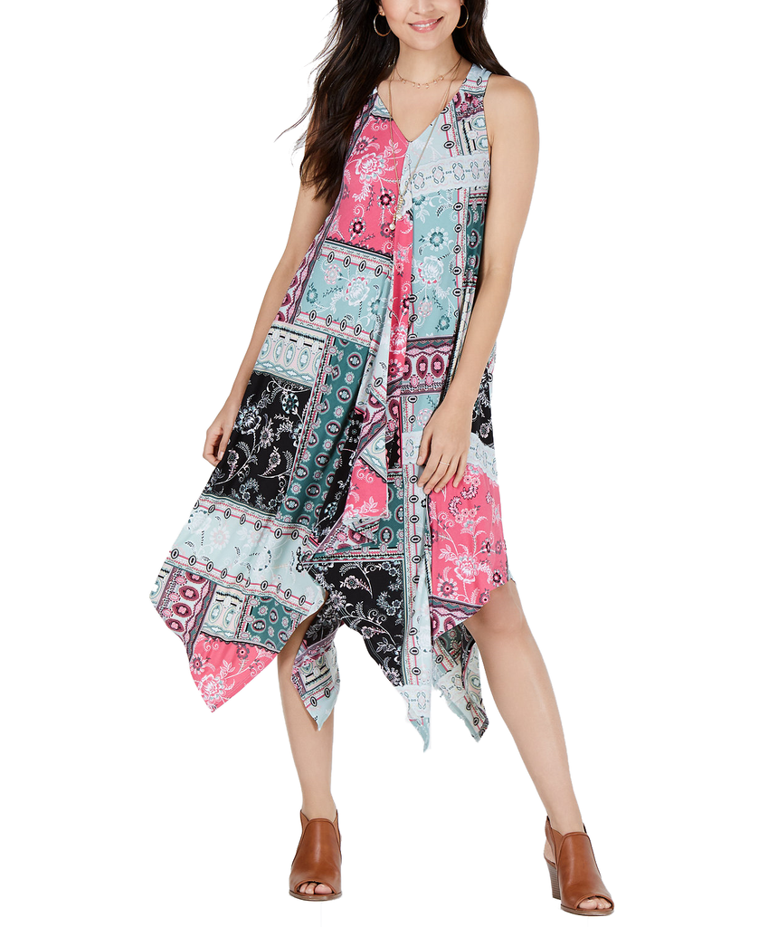 Style & Co Petite Printed Scarf Dress Playful Patch