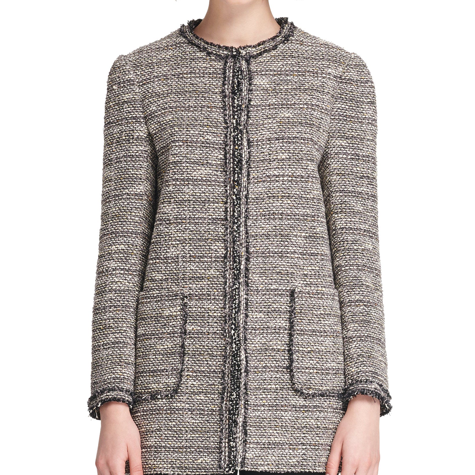 DKNY Women Tweed Long Open Front Jacket