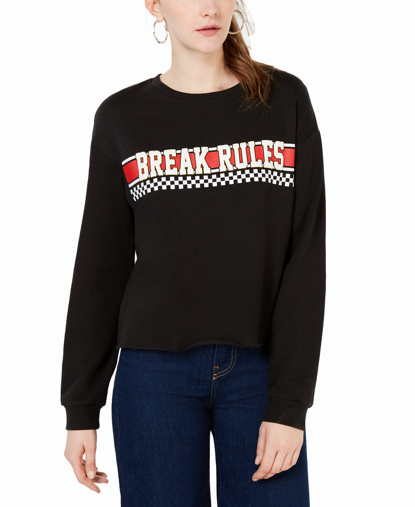 Rebellious One Break Rules Cropped Graphic Sweatshirt Black