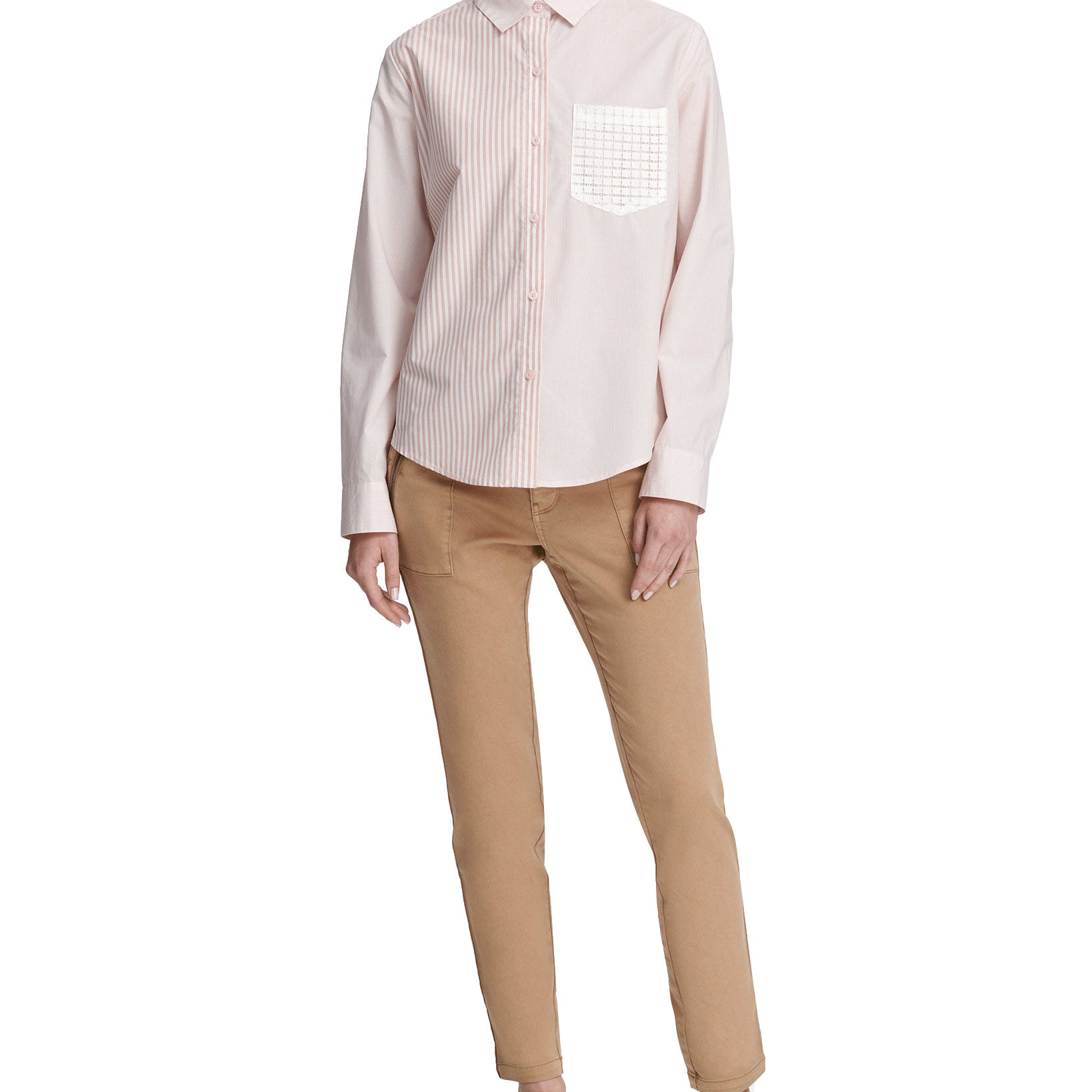 DKNY Women Long Sleeve Striped Button Up Shirt