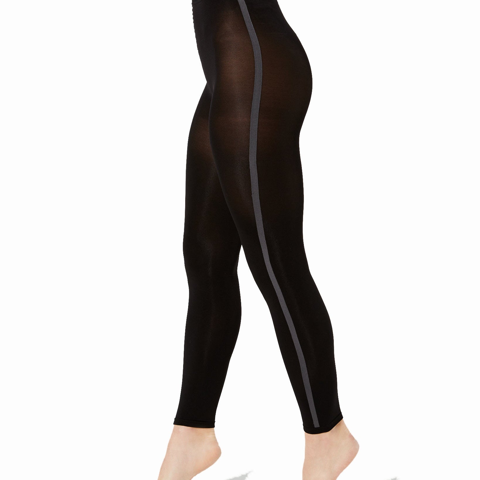 INC International Concepts Women Varsity Stripe Footless Tights Black